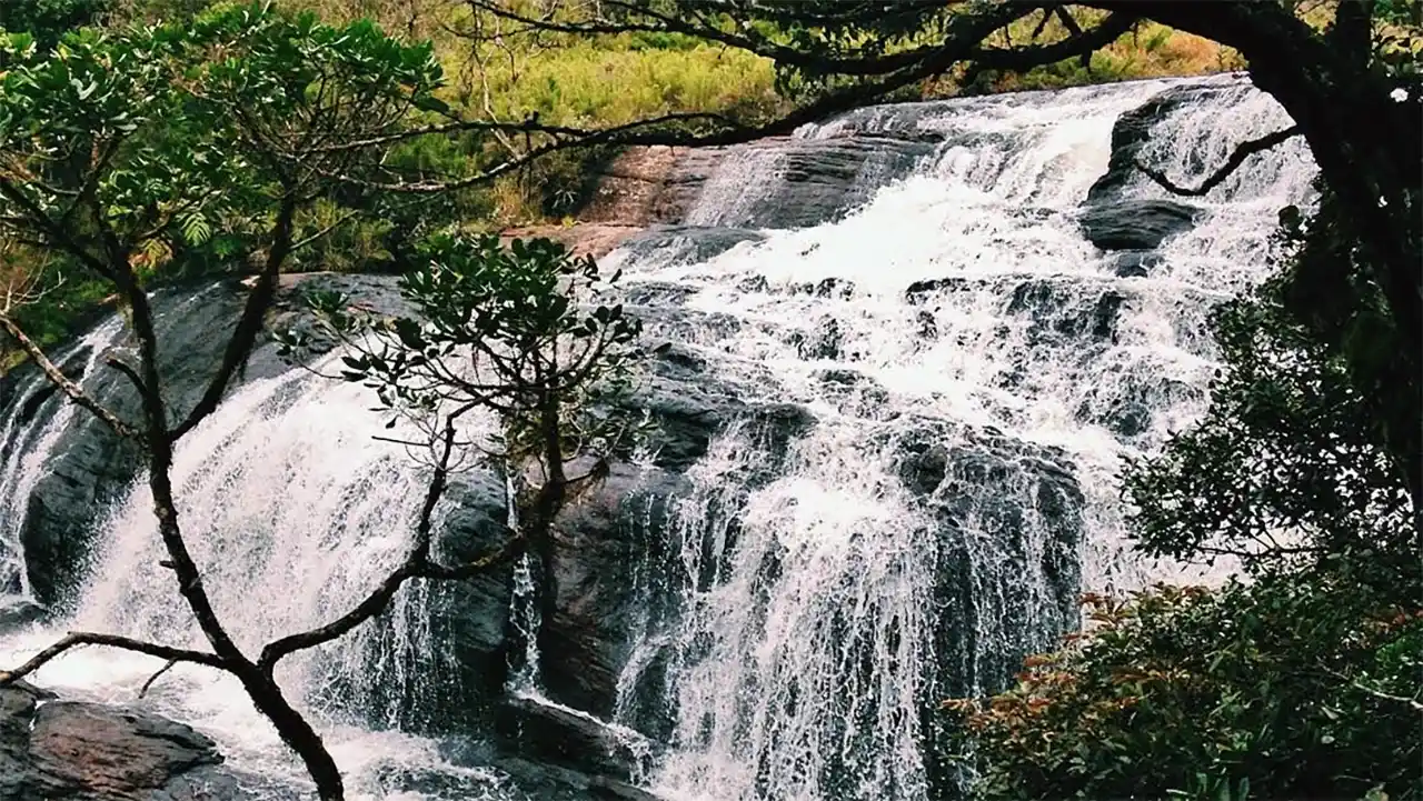 Baker’s Falls waterfall in Horton Plains National Park, Sri Lanka