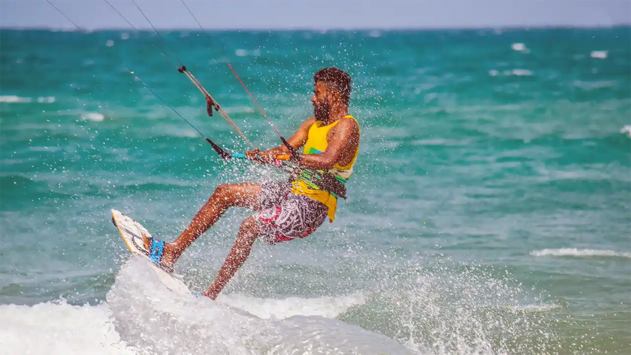 Kitesurfing on the lagoon, Kalpitiya, Sri Lanka