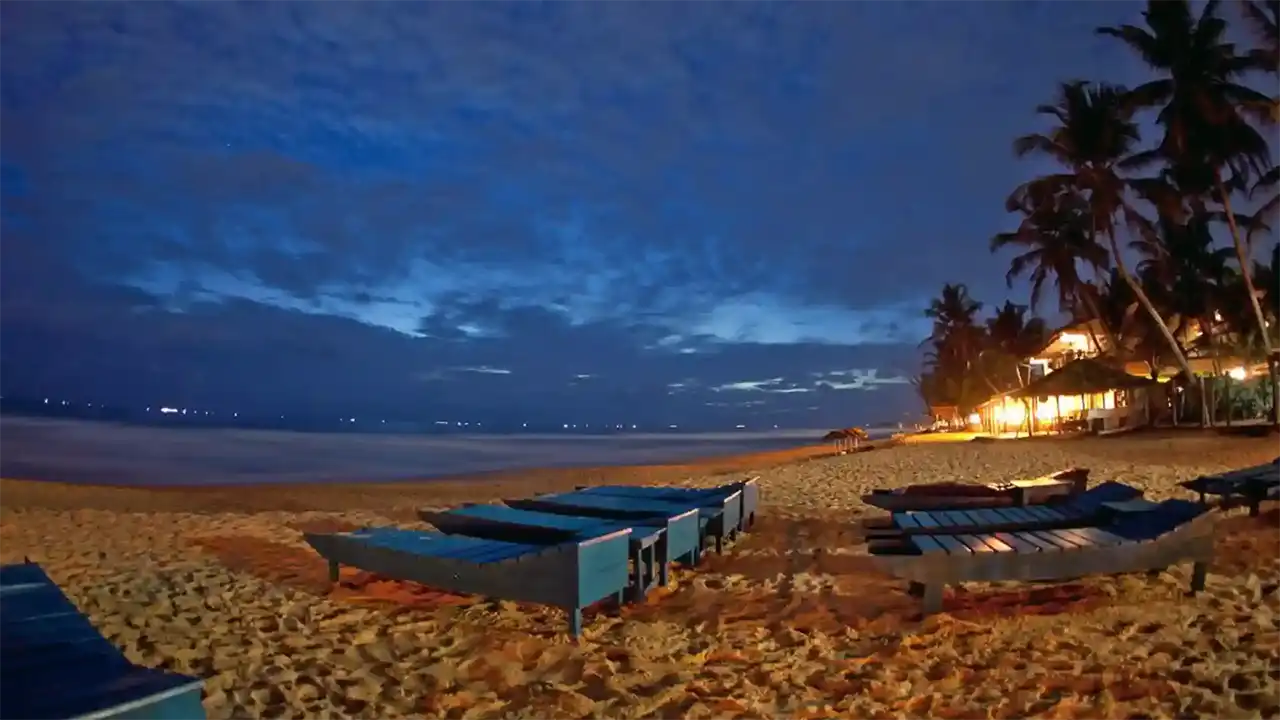 Lively beach strip in Hikkaduwa, Sri Lanka