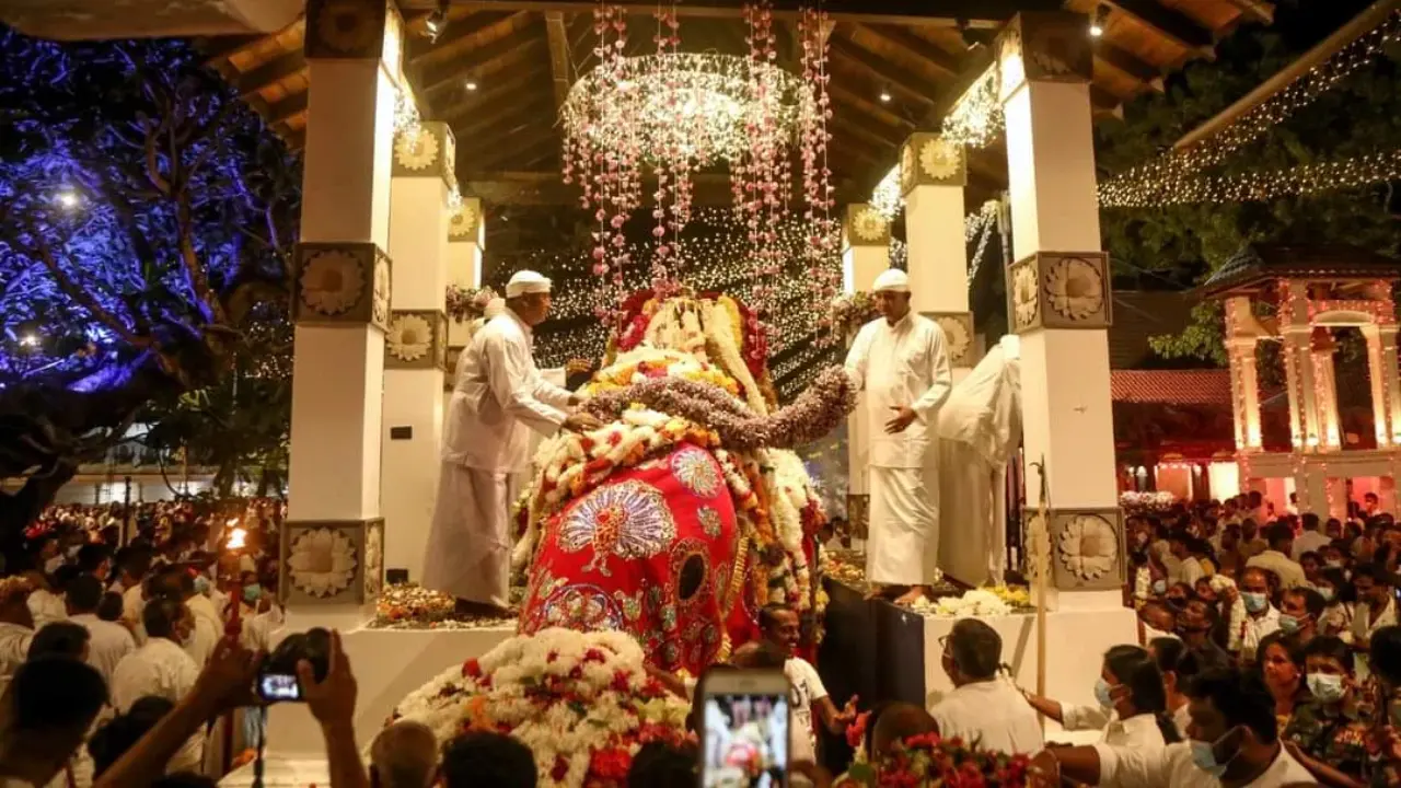 Esala Festival procession and religious celebrations in Kataragama, Sri Lanka