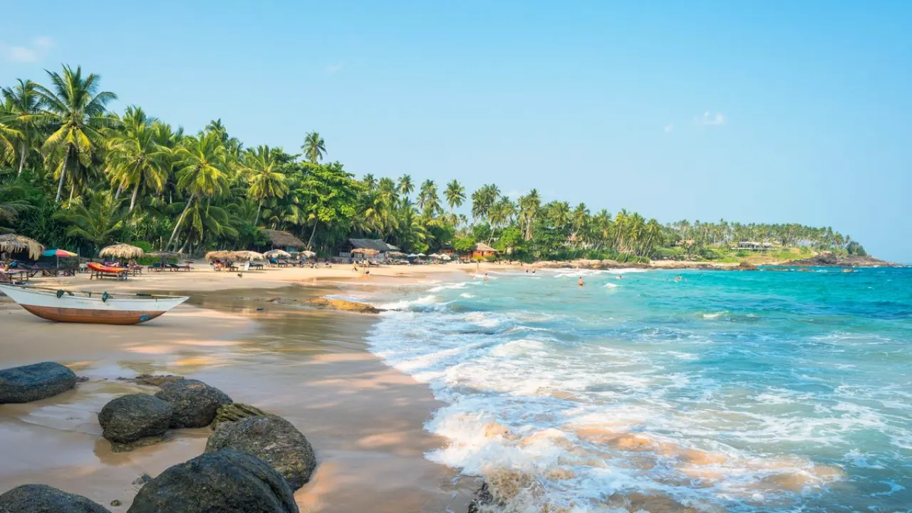 Wide uncrowded beaches and tropical coastline in Tangalle, Sri Lanka