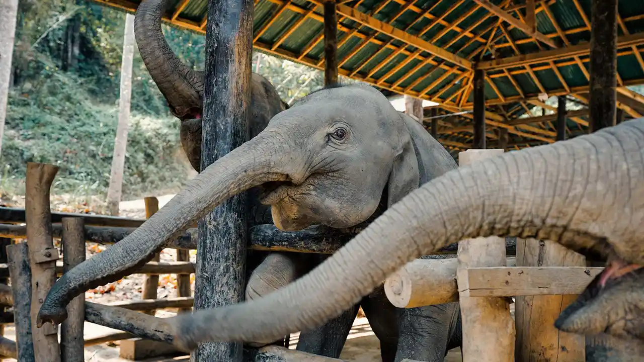Elephant calf feeding time in Sri Lanka