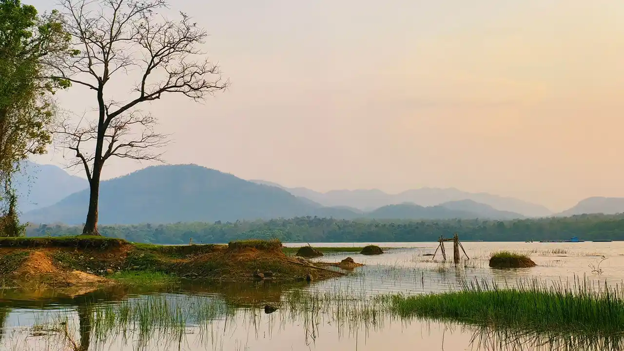 River-bounded terrain in Wasgamuwa National Park, Sri Lanka